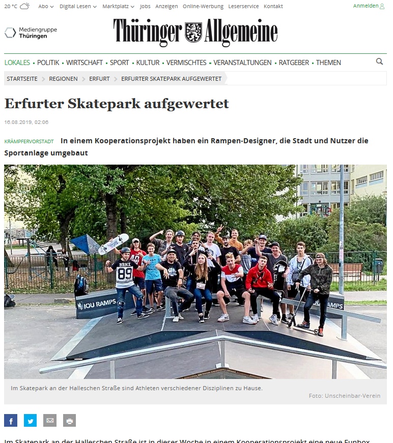 TA, Erfurter Skatepark aufgewertet, Skateboard, BMX, Streetboard, unscheinbar e.V., Bernhard Schwab